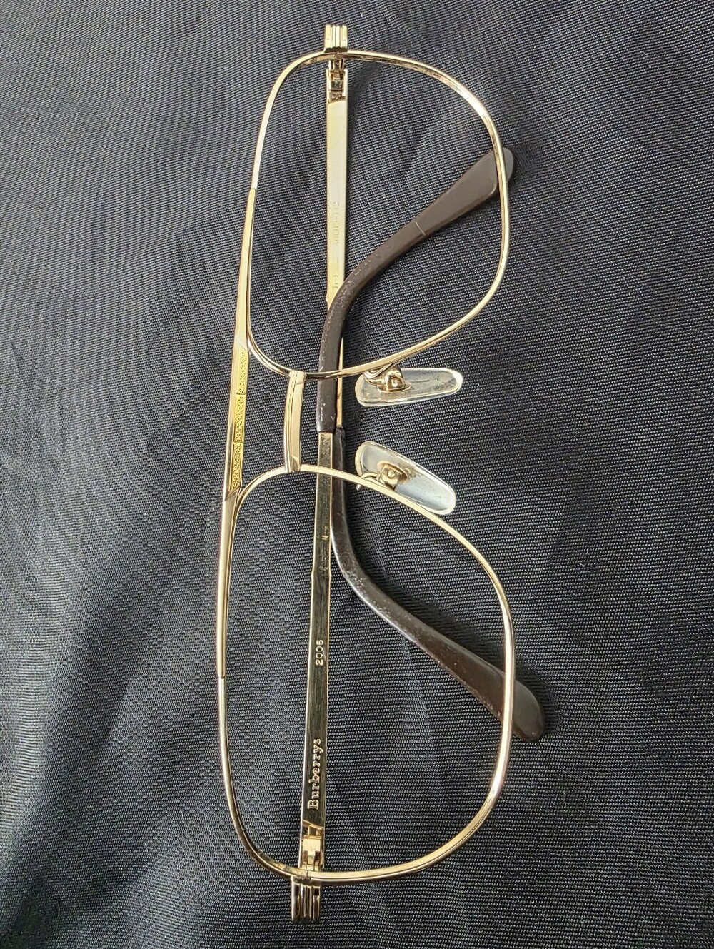 Auth Burberry Gold Aviator Frame with Brown Temple Arms